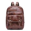 Women Vintage Brown-color Buckled Pebbled Leather Backpack