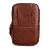 Retro Men Leather Phone Waist Bag Double Zipper Outdoor Arm Bag
