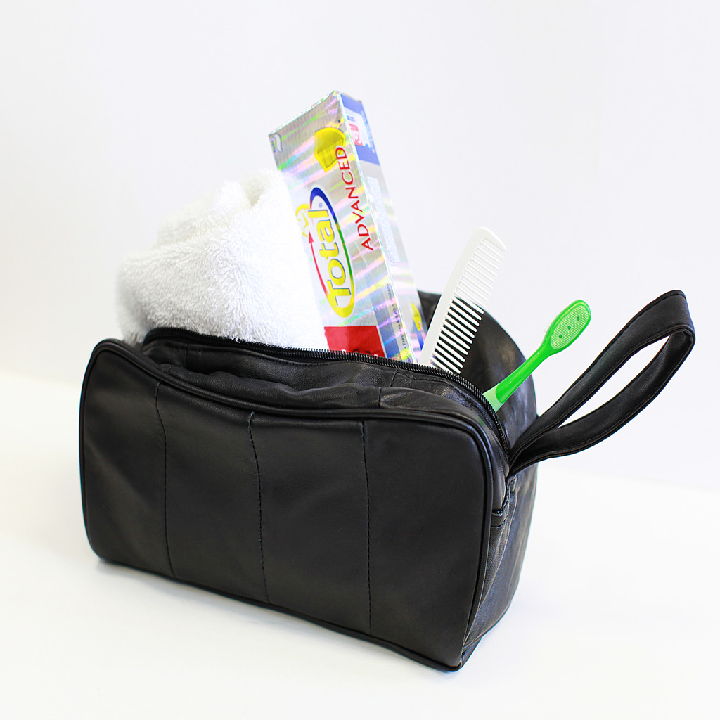Soft Genuine Lambskin Leather Travel Toiletry Bag