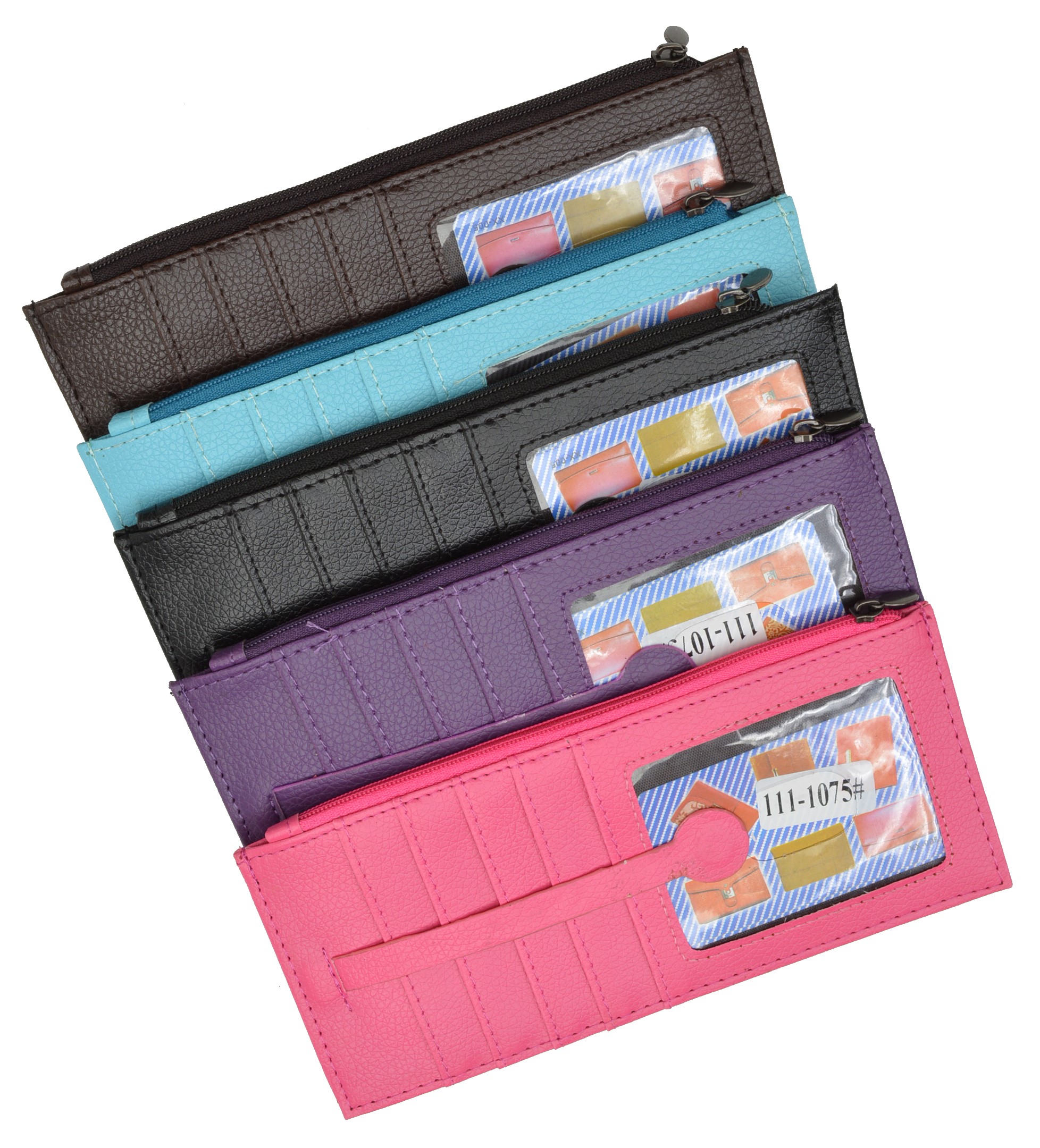 Slim Skinny Leather Wallet (Two Tone Colors: Pink)
