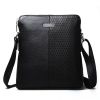 Men's Leather Shoulder Bag Black Soft Zipper Vertical BOSSGE