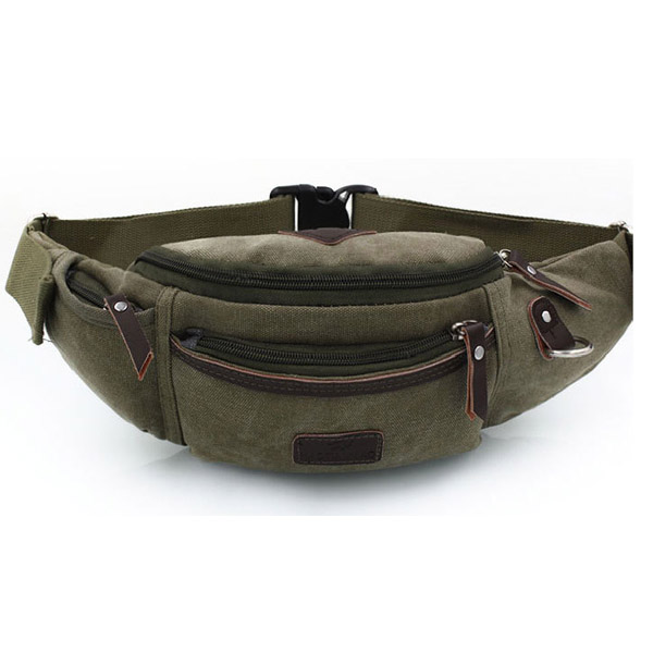 Canvas Retro Wasit Phone Bag (Color: Army Green)