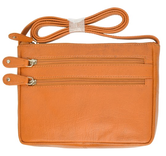 Genuine Leather Zipper Cross Body Bag (Color: Tan)