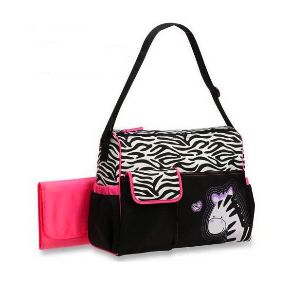Giraffe or Zebra Diaper Bag complete with changing pad and clear pouch! (Color: Pink)
