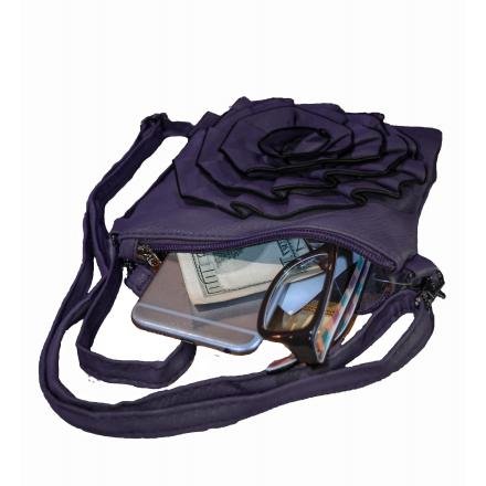 Afonie Flower Design Crossbody Purse (Color: Purple)