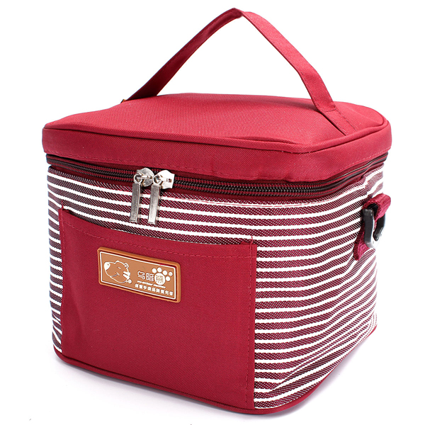 Thermal Lunch Box; Storage Bag; Portable Insulated Picnic Carry Tote Handbag (Color: Red Wine)