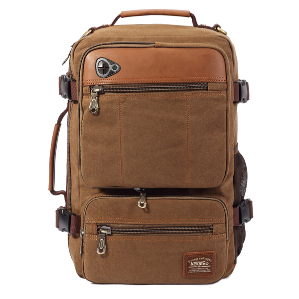 KAUKKO Men Canvas Durable Big Travel Retro Shoulders Bag Backpack (Color: Deep Khaki)