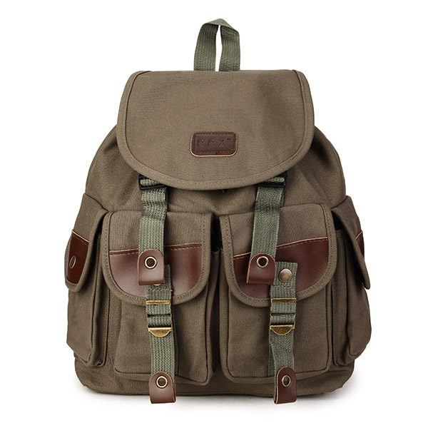 Vintage Canvas Drawstring Backpack (Color: Army Green)