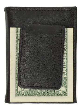 Genuine Leather Credit Card Holder and Money Clip (Color: Black)
