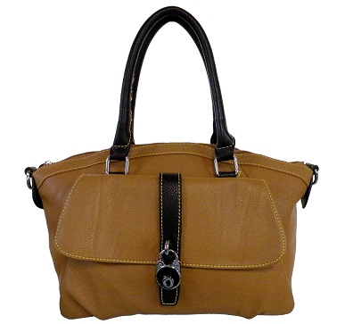 Designer Inspired PVC Satchel Bag (Two Tone Colors: Tan)