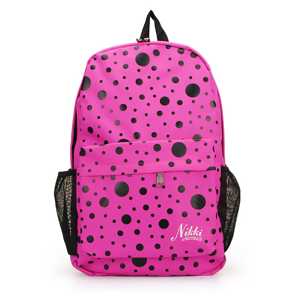 Candy Color Polka Dots Backpack; Canvas (Color: Pink)