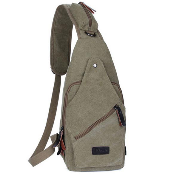 Mens Cover Canvas Chest Pack Single Shoulder Bag (Color: Khaki)