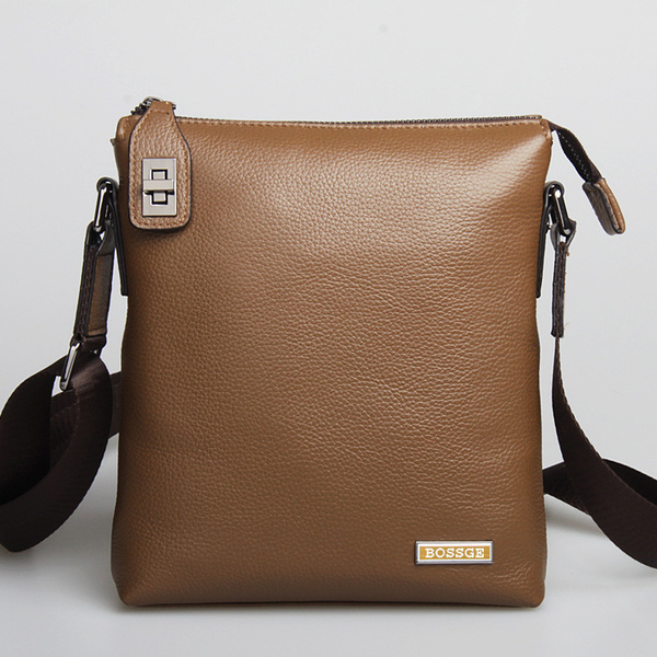 Men's Leather Shoulder Bag Zipper Hasp Vertical Bags (Color: Khaki)