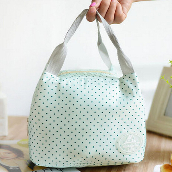 Portable Insulated Lunch Box Storage Bag Travel Picnic Food Container Carry Totes (Pattern: Green Dot)