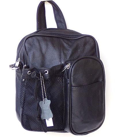 Genuine Leather Backpack-Style Cross-Body Bag (Color: Black)