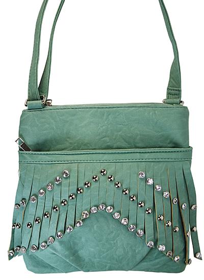 Rhinestones and Studs Messenger (Color: Green)