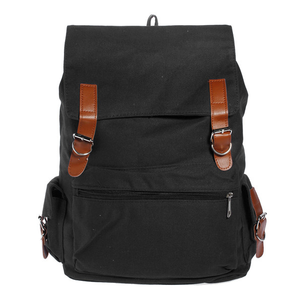 Canvas Side Pocket Backpack (Color: Black)