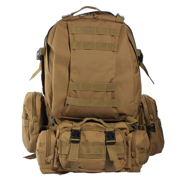 Camo Military Rucksacks; Outdoor; Tactical Backpack; Travel; Camping Bags (Color: Khaki)